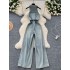 Jumpsuit women's summer chic niche Korean fashion lapel single breasted waist cinching slimming denim wide leg casual pants