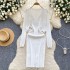 Temperament Knitted Cardigan Coat Women's Autumn Two piece Set Stylish Versatile Long Sleeve Shawl Waist Strap Dress