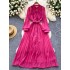 Light luxury French style high-end dress for women in autumn with mesh, black fungus edge, and waist cinching design, exuding a mature and elegant aura. Long skirt