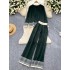 Fashionable and versatile women's slimming round neck long sleeved jacquard knitted top+high waisted wide leg pants