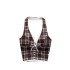 Pure desire spicy girl hanging neck top, women's summer European and American sexy deep V-neck suspender, waist cinching, slimming short checkered vest