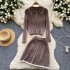 Lazy style, light luxury, high-level sense, Fried Dough Twists knitting suit, women's autumn and winter turtleneck sweater+high waist, slim skirt