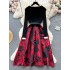 French court style dress, women's niche high-end temperament, knitted splicing jacquard fluffy fake two-piece long dress