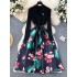 New autumn and winter knitted patchwork jacquard dress for women, with French retro court Hepburn style waist cinching fairy dress for women