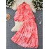 Gentle style two-piece women's French high-end butterfly tie tied lantern sleeve printed shirt with hanging feeling skirt