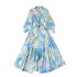 European and American style niche high-end dress, women's fashionable and stylish lantern sleeves, single breasted waist cinching, slimming printed long skirt