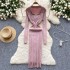 Autumn new style French retro polo collar long sleeved waist cinching slimming temperament knitted dress women's tight fitting hip hugging skirt