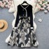 French court style dress, women's niche high-end temperament, knitted splicing jacquard fluffy fake two-piece long dress