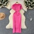 Ladies' new high-end knitted dress with socialite temperament, round neck single breasted short sleeved slim fit, French style long skirt