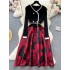 French court style dress, women's niche high-end temperament, knitted splicing jacquard fluffy fake two-piece long dress