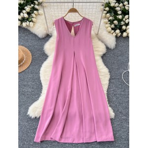 Design sense, careful machine hollowed out backless dress, women's summer Korean version fashion slimming V-neck sleeveless vest skirt