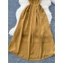 A niche high-end style swinging collar hanging neck strap dress for women with a cinched waist and slimming A-line jacquard satin suspender backless skirt