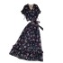 French design cross tie waist cinched V-neck floral chiffon top women's summer two-piece set high waist skirt