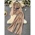 European and American style fashion suit for women in autumn and winter, with flared sleeves and a cinched waist, loose knit sweater, high waisted wide leg casual pants