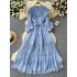 Autumn new women's French retro palace style stand up collar lace patchwork single breasted waist cinching slimming and stylish dress