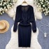 Temperament Knitted Cardigan Coat Women's Autumn Two piece Set Stylish Versatile Long Sleeve Shawl Waist Strap Dress