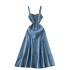 Korean style fashionable versatile camisole denim dress with women's design sense, zipper strapless, waist cinching, slimming effect, ruffle edge long skirt