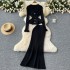 Korean style slimming suit for women's autumn and winter socialites, slim fit knitted cardigan jacket, high waist slim fit fish tail skirt