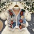 Retro ethnic style sleeveless knitted vest for women, autumn and winter, small stature, floral vintage design, trendy top