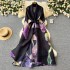 European and American style large edition dress for women, fashionable and stylish, versatile with a lapel and waist cinching strap, medium to long pleated printed jacket