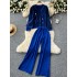 Xiaoxiangfeng set women's autumn and winter fashion maze printed knitted cardigan jacket with camisole vest and pants inside