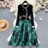 French court style dress, women's niche high-end temperament, knitted splicing jacquard fluffy fake two-piece long dress