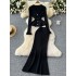 Korean style slimming suit for women's autumn and winter socialites, slim fit knitted cardigan jacket, high waist slim fit fish tail skirt