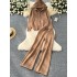 Leisure suit women's autumn outfit new lazy style versatile long sleeved zipper hooded knitted sweater jacket high waist wide leg pants