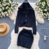 American style spicy girl light luxury design set, women's autumn and winter hooded long sleeved jacket top+high waisted hip hugging short skirt