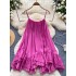 Sweet and spicy girl vacation dress, women's summer French super fairy pleated suspender, irregular ruffle edge fairy first love dress