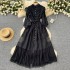 Autumn new women's French retro palace style stand up collar lace patchwork single breasted waist cinching slimming and stylish dress