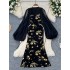 High end western-style suit for women, with a slim waist and hot stamping printed suspender dress+lantern sleeve shawl jacket