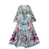 European and American court retro dress for socialites, fashionable V-neck flared long sleeved waist slimming slit printed long skirt