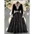 Retro Velvet Dress for Women Autumn/Winter New Style French Hepburn Style Heavy Industry Lace Splicing Jacquard Palace Small Black Dress