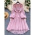 Design sense: niche, high-end, heavy industry, bead, tassel, pleated waist, slimming, lantern sleeves, large swing French dress