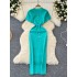 Ladies' new high-end knitted dress with socialite temperament, round neck single breasted short sleeved slim fit, French style long skirt