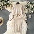 Sweater Women's Winter Fashion Set Light Luxury Hot Diamond Bubble Sleeve Hoodie Versatile Vest Dress Knitted Two Piece Set