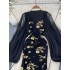 High end western-style suit for women, with a slim waist and hot stamping printed suspender dress+lantern sleeve shawl jacket