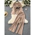 European and American style fashion suit for women in autumn and winter, with flared sleeves and a cinched waist, loose knit sweater, high waisted wide leg casual pants