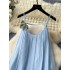 Gentle style dress, women's summer outfit, French niche three-dimensional flower suspender, loose and slimming A-line vacation fairy dress