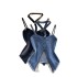 European and American spicy girl style hanging neck suspender denim strapless vest women's summer fringe splicing waist design feeling pure desire top