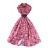 French style niche retro printed dress for women, fashionable and elegant, with a single lapel and a button closure at the waist to show off weight, over the knee shirt skirt