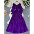 French elegant dress for women in autumn 2024, new one shoulder lantern sleeves, cinched waist for slimming effect, split knee long skirt