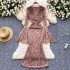 European and American women's dress 2024 new high-end V-neck flared long sleeved slim lace dress dress