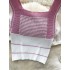 European and American sweet and spicy style bubble sleeve striped knitted sweater for women in summer, with a slim waist and square neck design, unique and trendy top