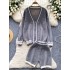 Western style anti-aging suit for women, gentle and versatile, color blocking V-neck zipper long sleeved knitted sweater jacket, high waisted wide leg pants