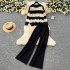 Korean style lazy style contrasting striped pullover knitted sweater for women in autumn and winter, two-piece set, high waist slimming and wide leg pants