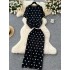 Knitwear women's two-piece set 2024 new gentle style round neck short sleeved polka dot top high waist slim fit skirt