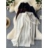 Korean style women's design sense, tie up waist, hollow out hook flower knitted half skirt, slit slim fit mid length skirt