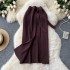 Korean style women's design sense, tie up waist, hollow out hook flower knitted half skirt, slit slim fit mid length skirt